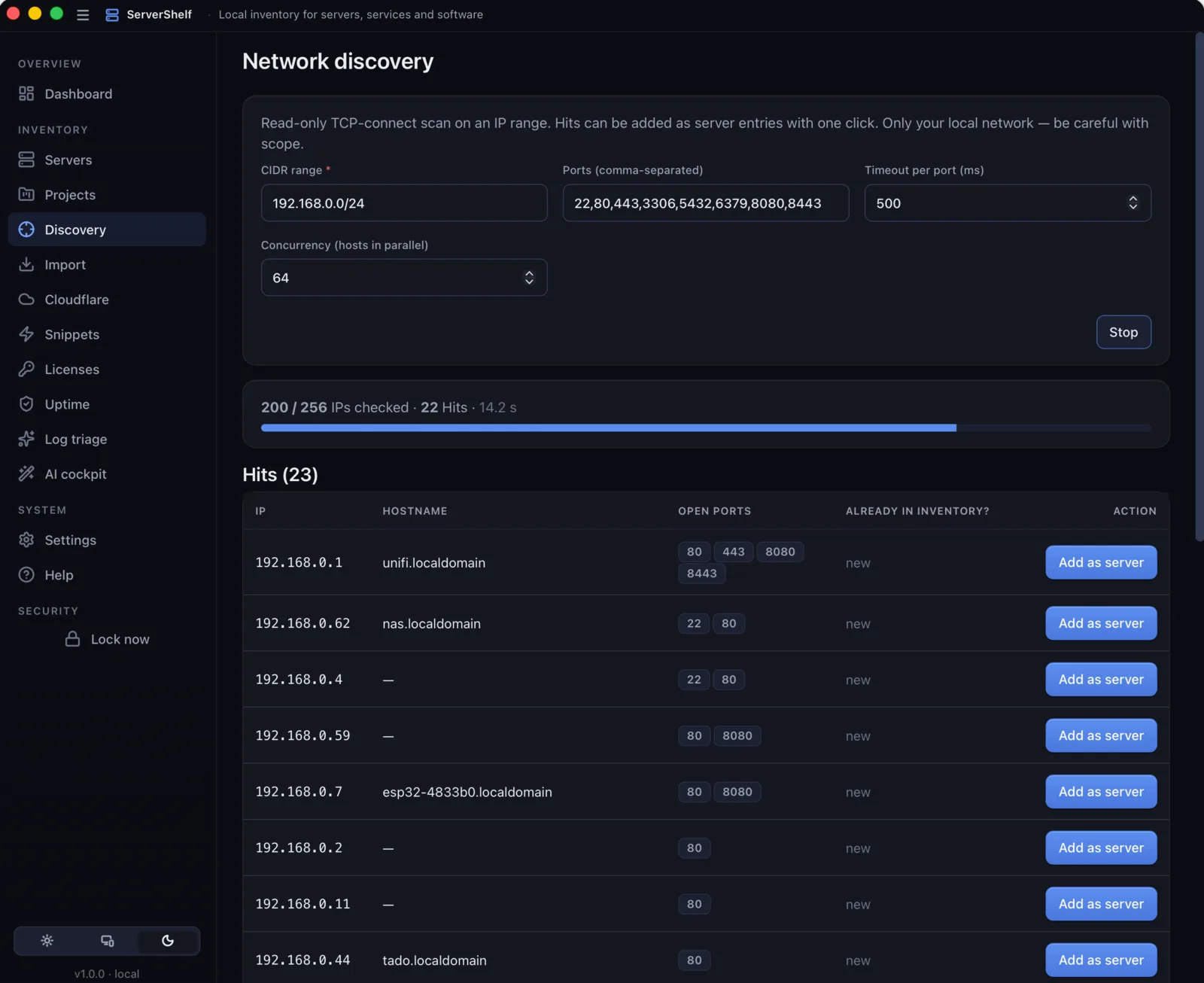 Network discovery — ServerShelf