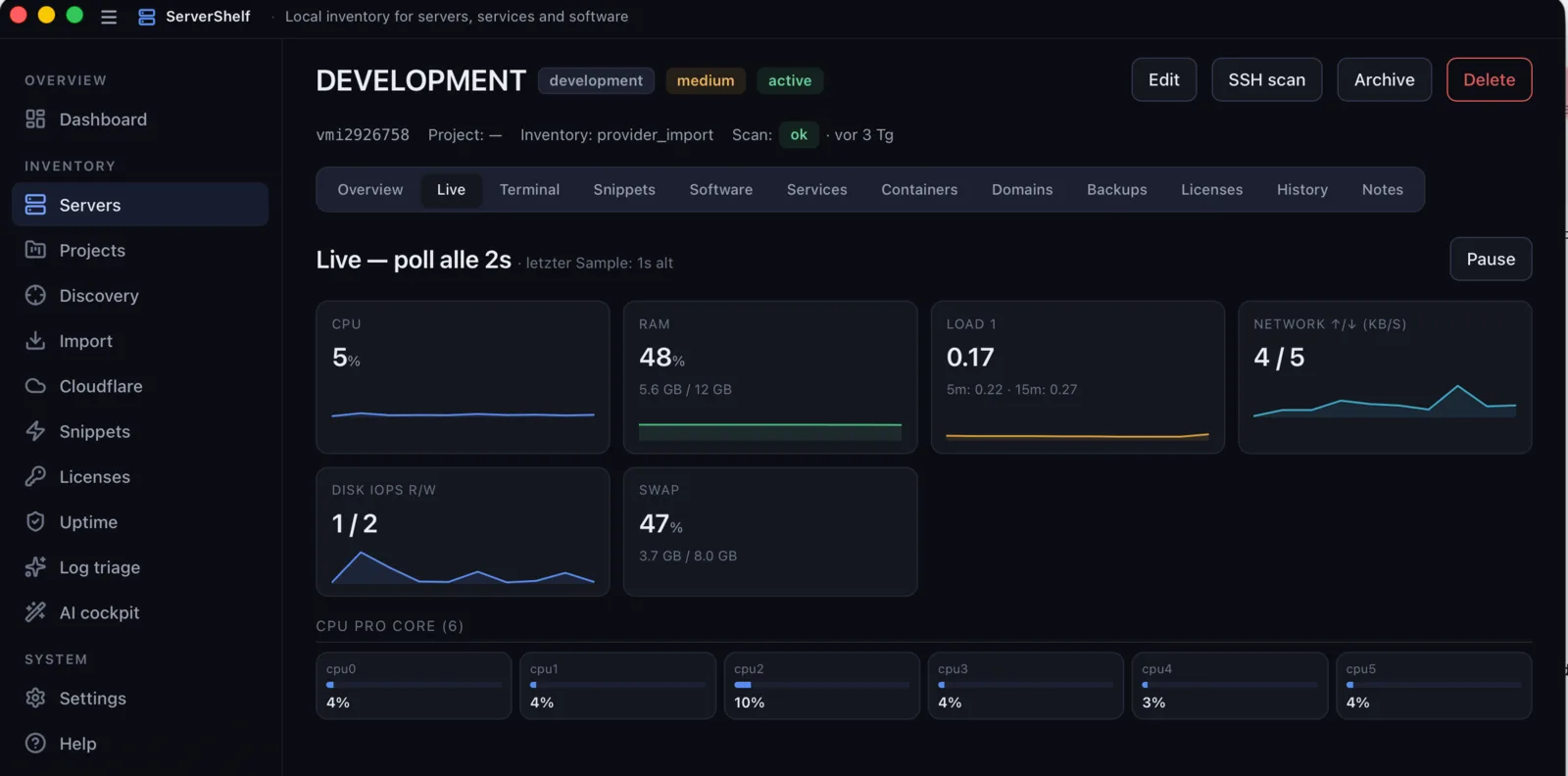 Live monitoring — ServerShelf